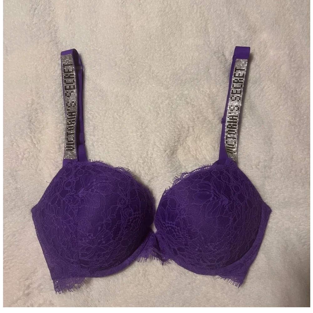 VS Bra Purple Lace Push up With Jeweled Straps.